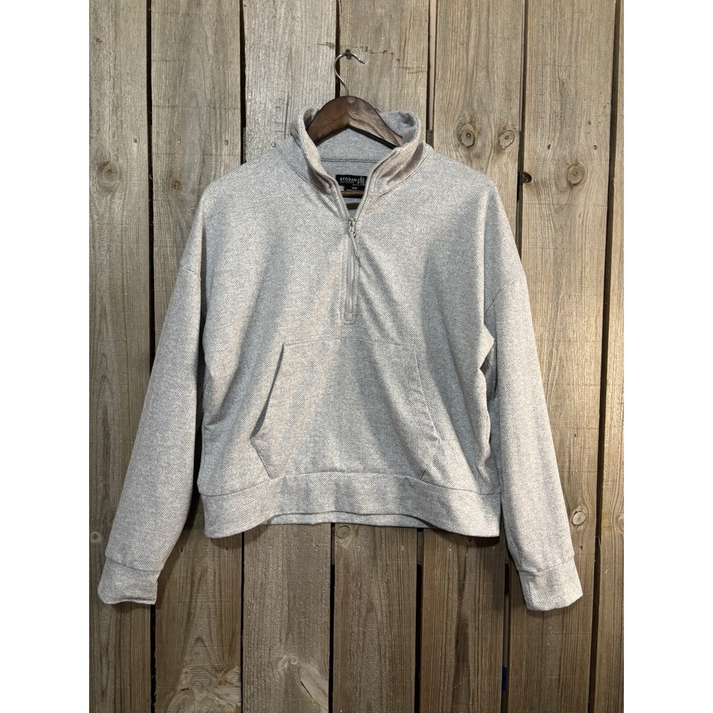 Kyodan‎ Outdoor Gray Herringbone 1/4 Zip Pullover Sweatshirt M Cropped